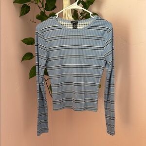 Rue21 Blue Ribbed Fitted Long Sleeve Blouse